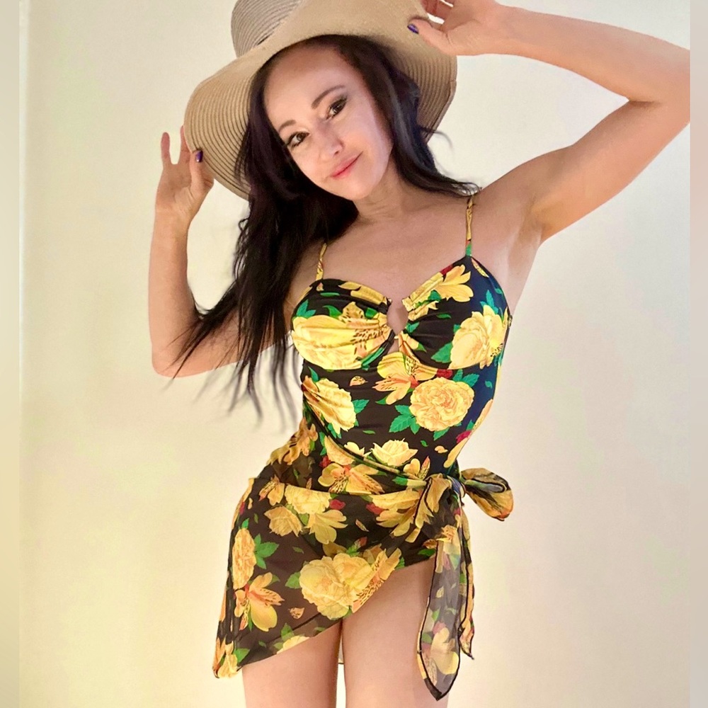 Floral one piece bathing suit with wrap